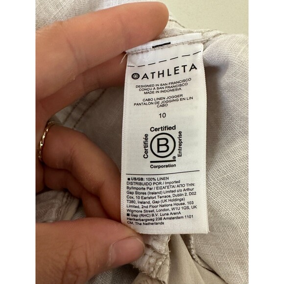 Athleta Cabo Linen Joggers White Drawstring Micro Cheetah Beach Women's Size 10 - Picture 9 of 9